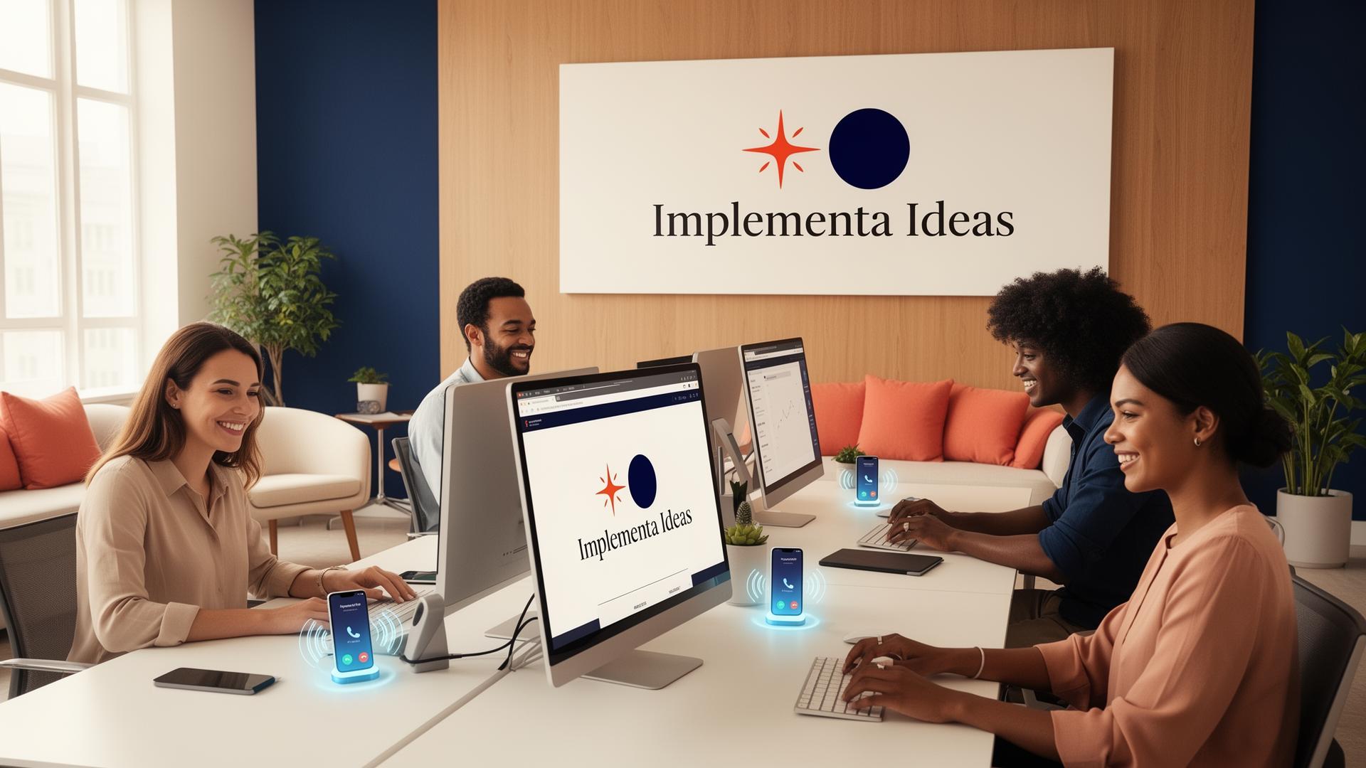 Equipo de Implementa Ideas trabajando en una oficina moderna